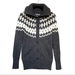 Aerie Fair Isle Sweater Long Gray Cardigan Small